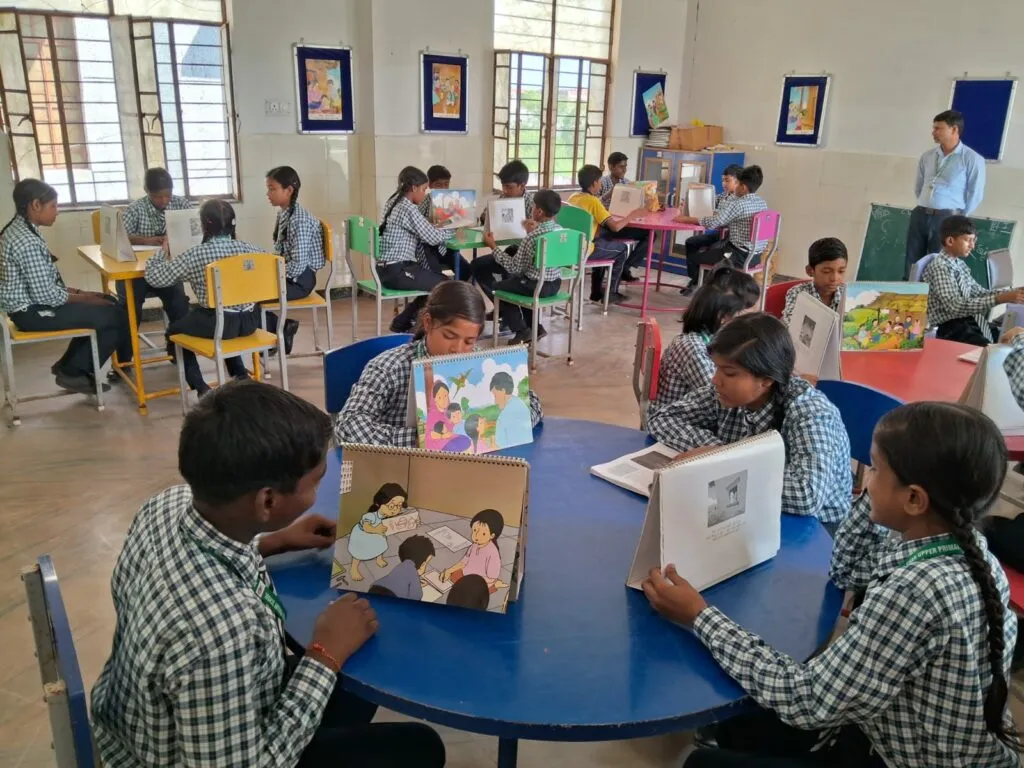 Children reading and drawing
